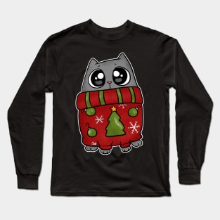 Ugly Sweater Christmas Cat Long Sleeve T-Shirt